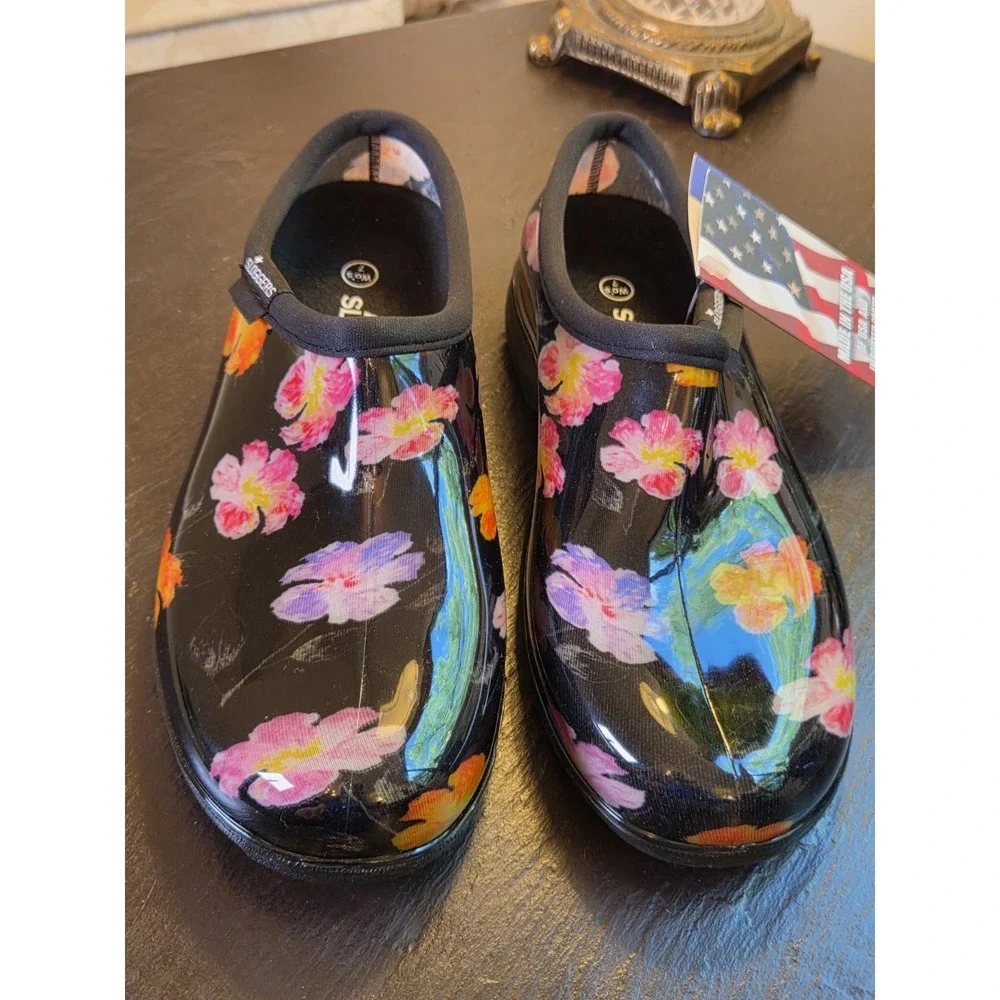NEW! Sloggers Wms Waterproof Bold Floral Garden Shoes Multi Pansy Sz 7 Made USA
